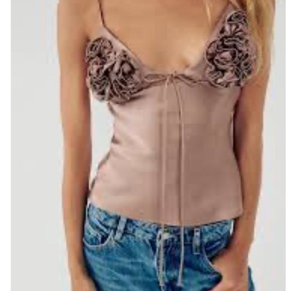 Zara Women's Ruffled Satin Camisole - Pink - Picture 2 of 6